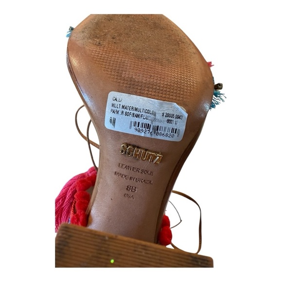 Schutz X Revolve CALLA Lace-Up Multi-Color Tassel Bamboo Brown Block Heel Size 8 - Picture 12 of 16